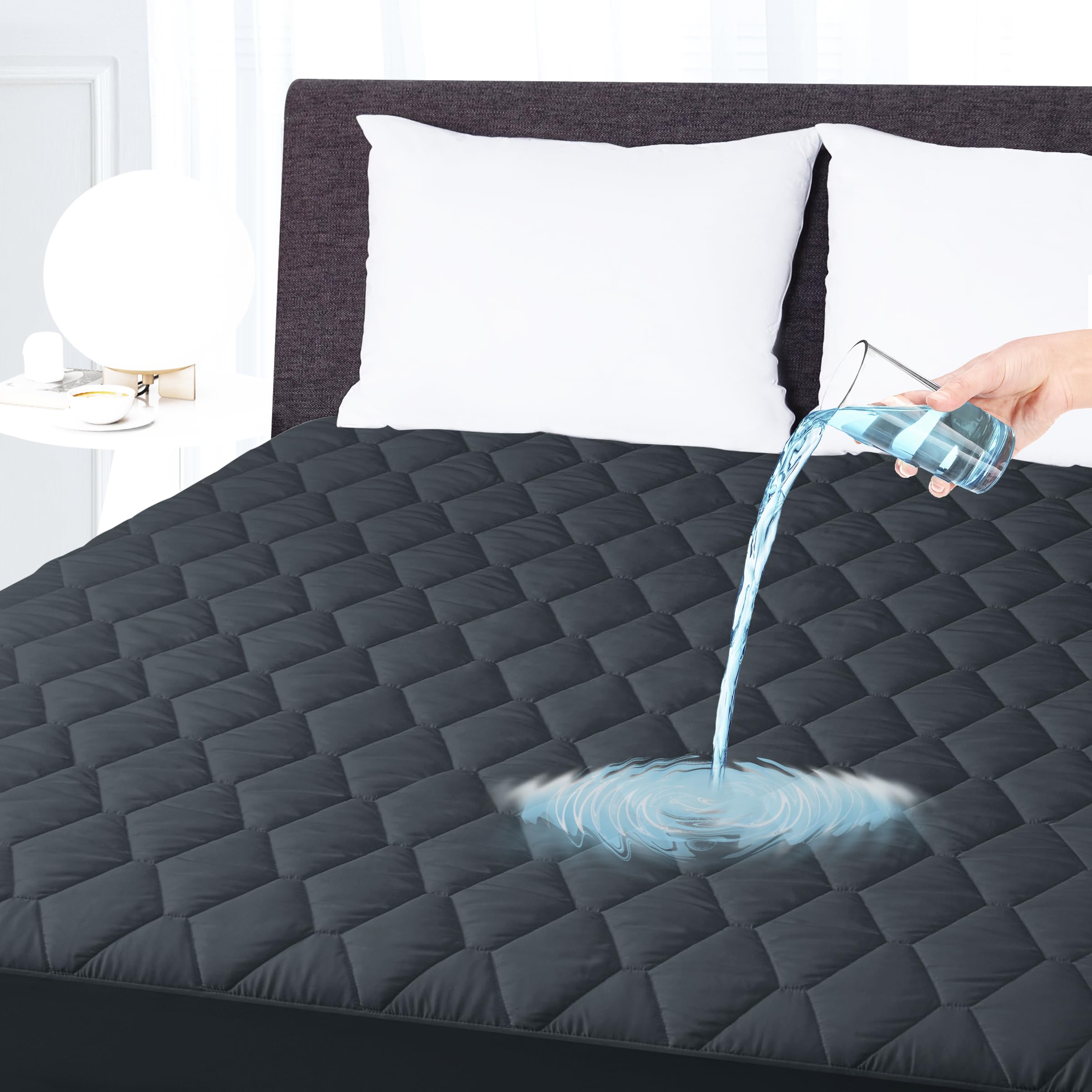 Cal King Waterproof Mattress Protector, Breathable Noiseless Mattress Cover, Deep Pocket Fit Up To 21 Inches, Quilted Alternativ